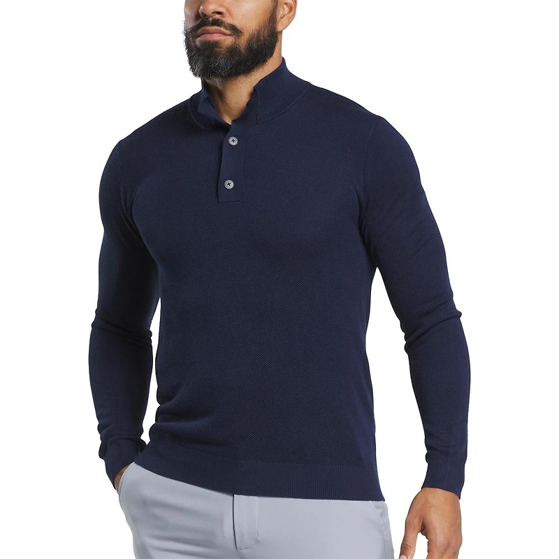 Men's Button Placket Seed Stitch Sweater