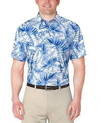 Men's Tropical Leaf Print Short Sleeve Polo