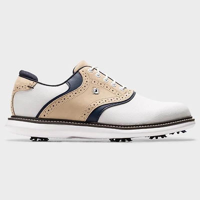 Men's Traditions Saddle Spiked Golf Shoe - White/Tan/Navy