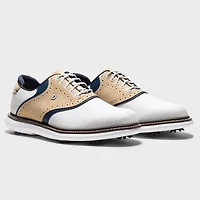 Men's Traditions Saddle Spiked Golf Shoe - White/Tan/Navy