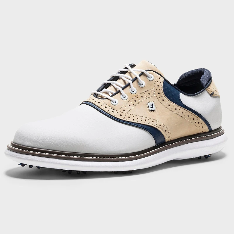 Men's Traditions Saddle Spiked Golf Shoe - White/Tan/Navy
