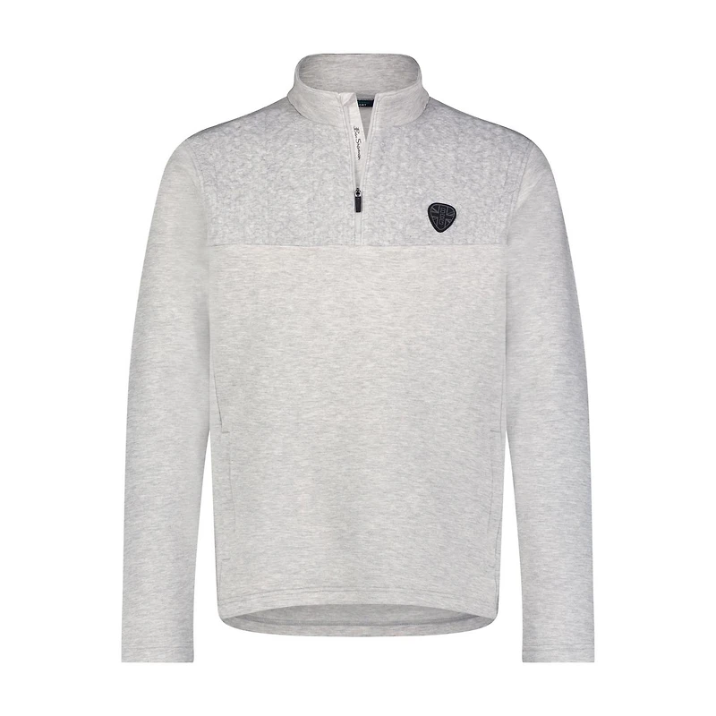Men's Cable Knit Effect Mix Media Long Sleeve Pullover