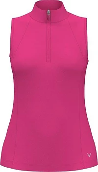 Women's Ribbed Zip Mock Sleeveless Top