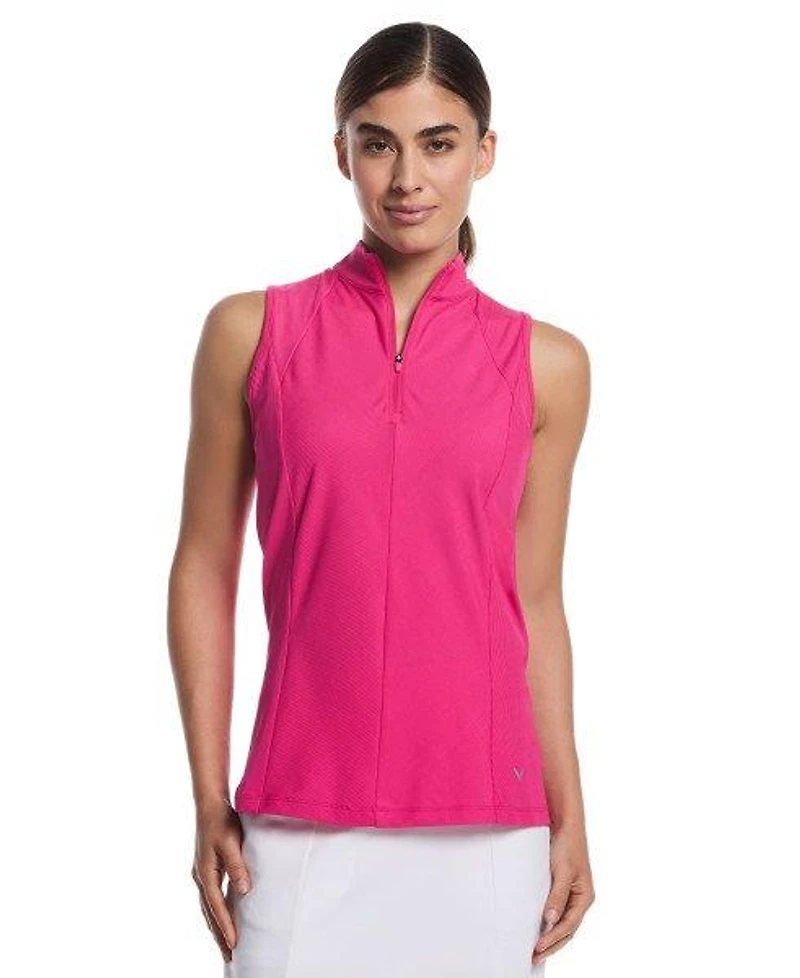 Women's Ribbed Zip Mock Sleeveless Top