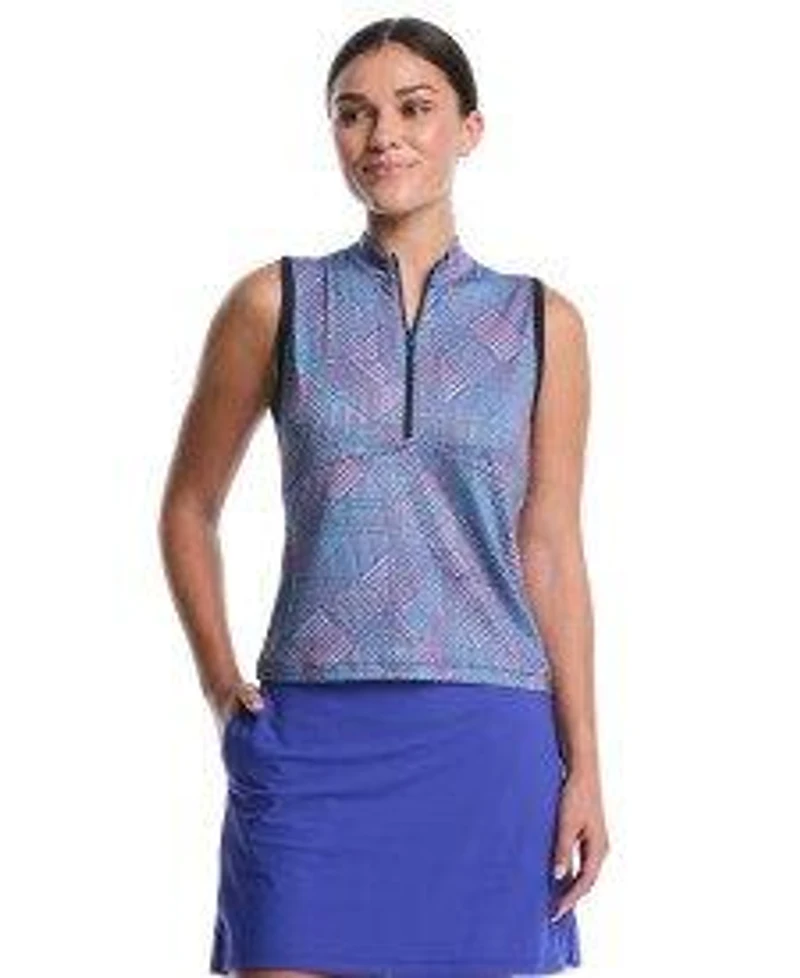 Women's Printed 1/2 Zip Sleeveless Polo