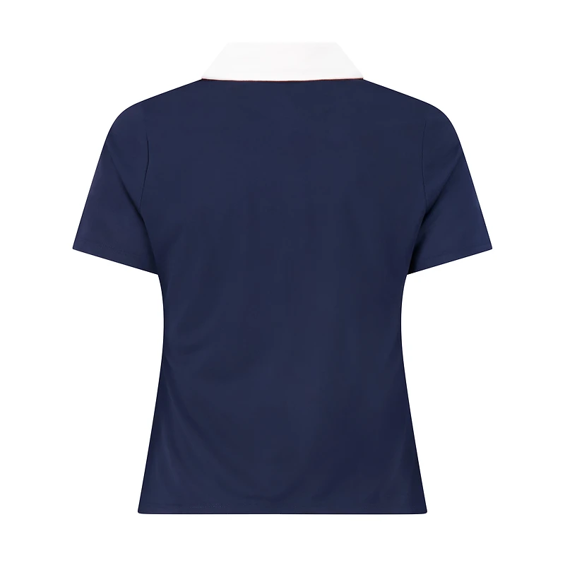 Women's Marine Contrast Ruched Short Sleeve Polo