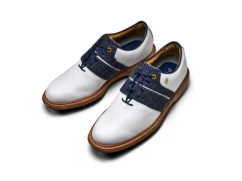 Limited Edition - Men's Harris Tweed x Premiere Series Packard Spiked Golf Shoe - White/Navy