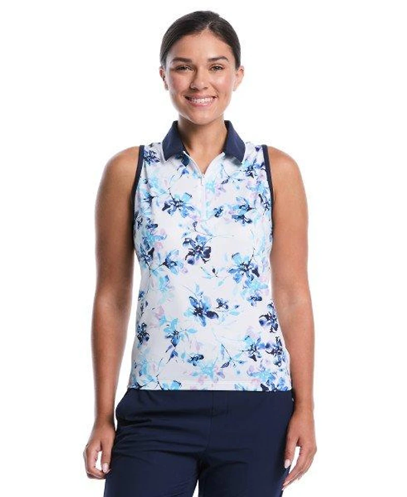 Women's Watermark Floral 1/4 Zip Sleeveless Polo