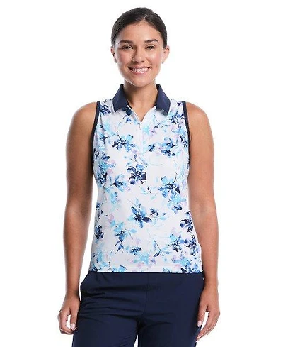 Women's Watermark Floral 1/4 Zip Sleeveless Polo