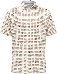 Men's One Pimento Two Green Print Short Sleeve Polo