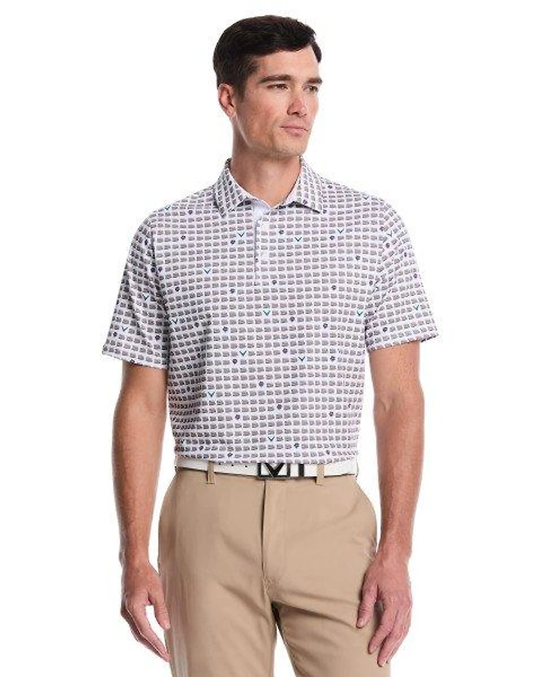 Men's One Pimento Two Green Print Short Sleeve Polo