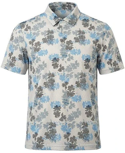 Men's Geometric Textured Floral Print Short Sleeve Polo