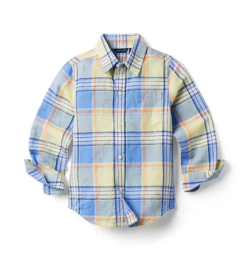 Plaid Linen Roll-Cuff Shirt