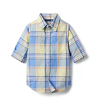 Plaid Linen Roll-Cuff Shirt