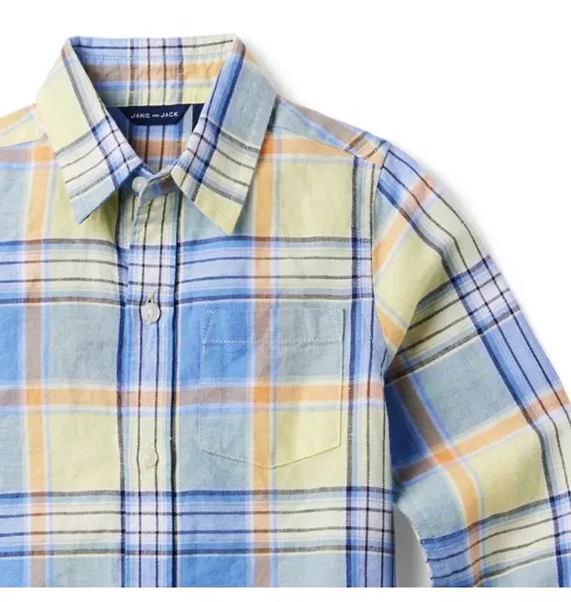 Plaid Linen Roll-Cuff Shirt