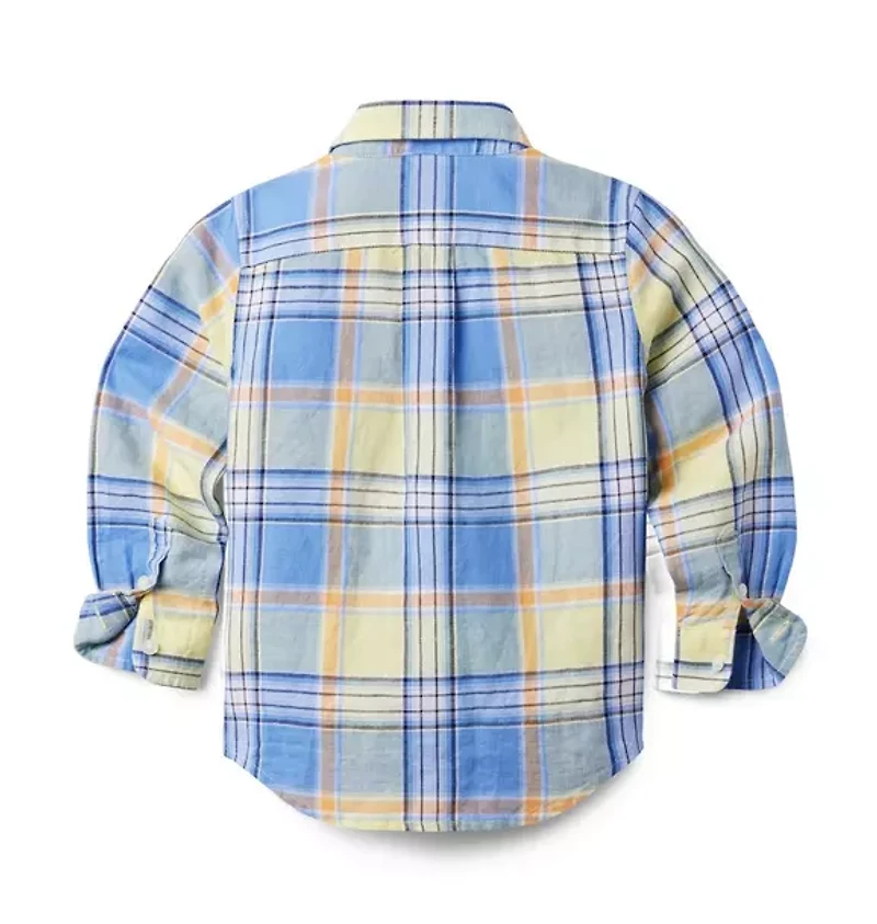 Plaid Linen Roll-Cuff Shirt
