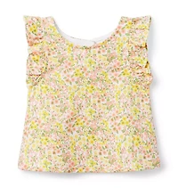 Floral Ruffle Sleeve French Terry Top