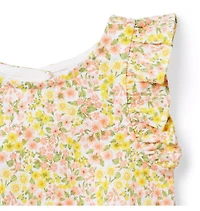 Floral Ruffle Sleeve French Terry Top