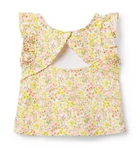 Floral Ruffle Sleeve French Terry Top