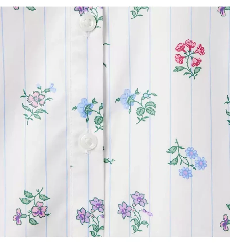 Floral Stripe Puff Sleeve Top