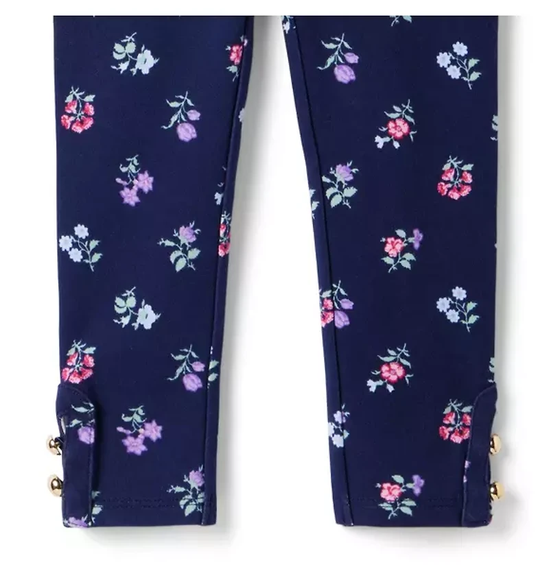 Floral Button Cuff Ponte Pant