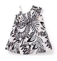 Tropical Leaves Ruffle Shoulder Sundress