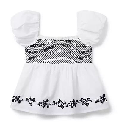 Embroidered Smocked Top
