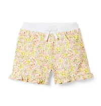 Floral Ruffle Hem French Terry Short