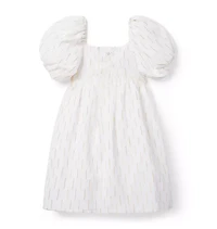 Metallic Clip Stripe Bubble Sleeve Dress