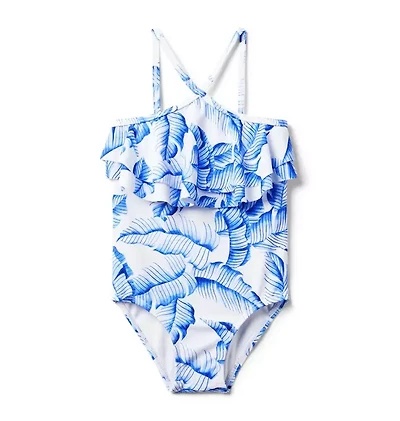 Recycled Palm Ruffle Halter Swimsuit