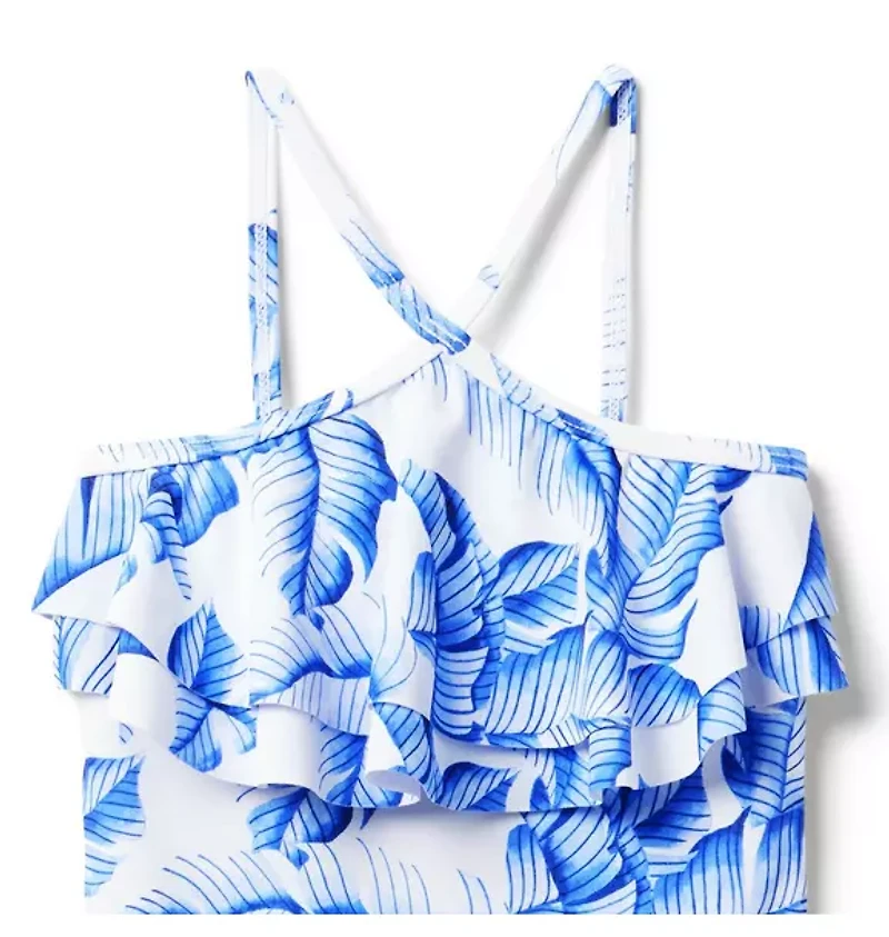Recycled Palm Ruffle Halter Swimsuit