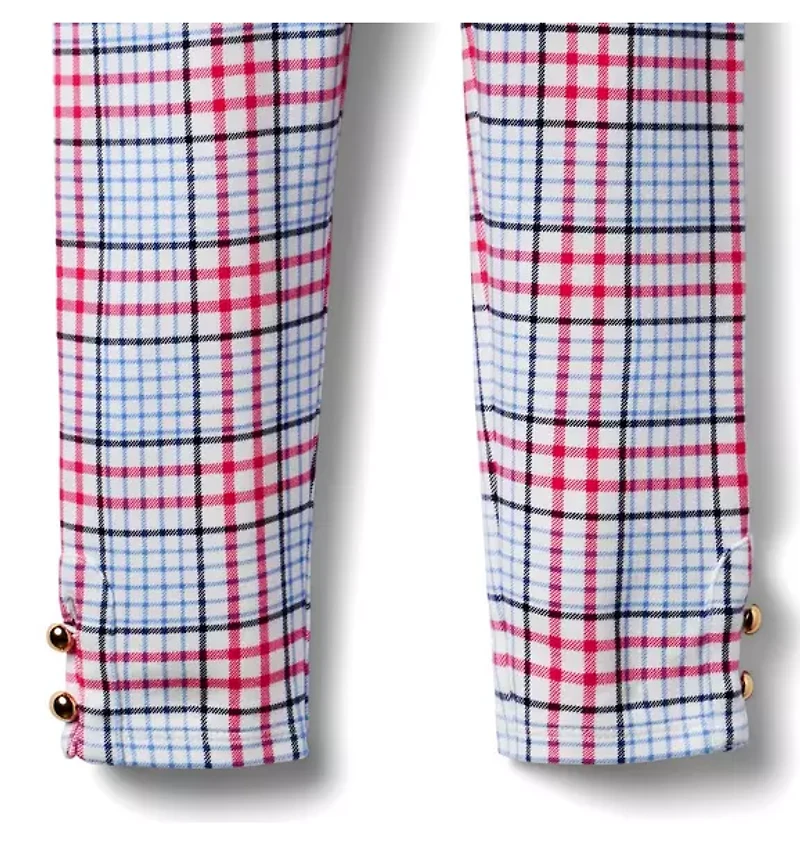 Plaid Button Cuff Ponte Pant