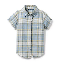 Plaid Linen-Cotton Shirt