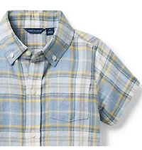 Plaid Linen-Cotton Shirt