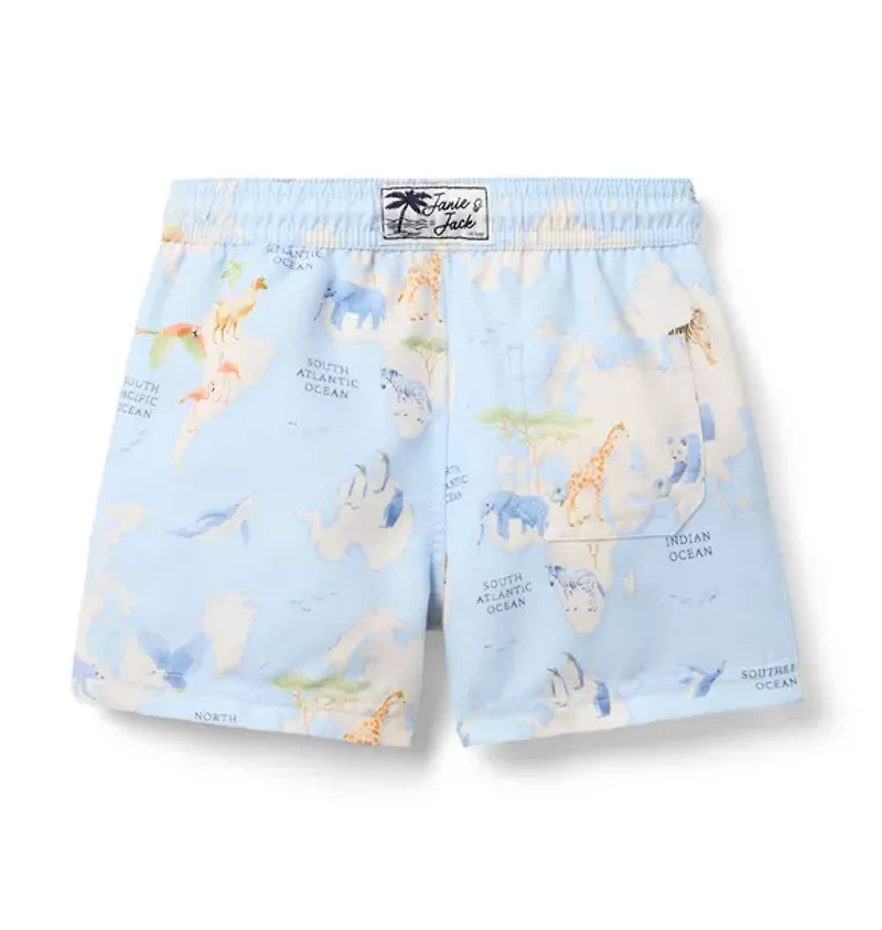 Recycled Animal Map Swim Trunk