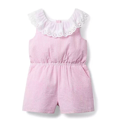 Striped Seersucker Eyelet Collar Romper