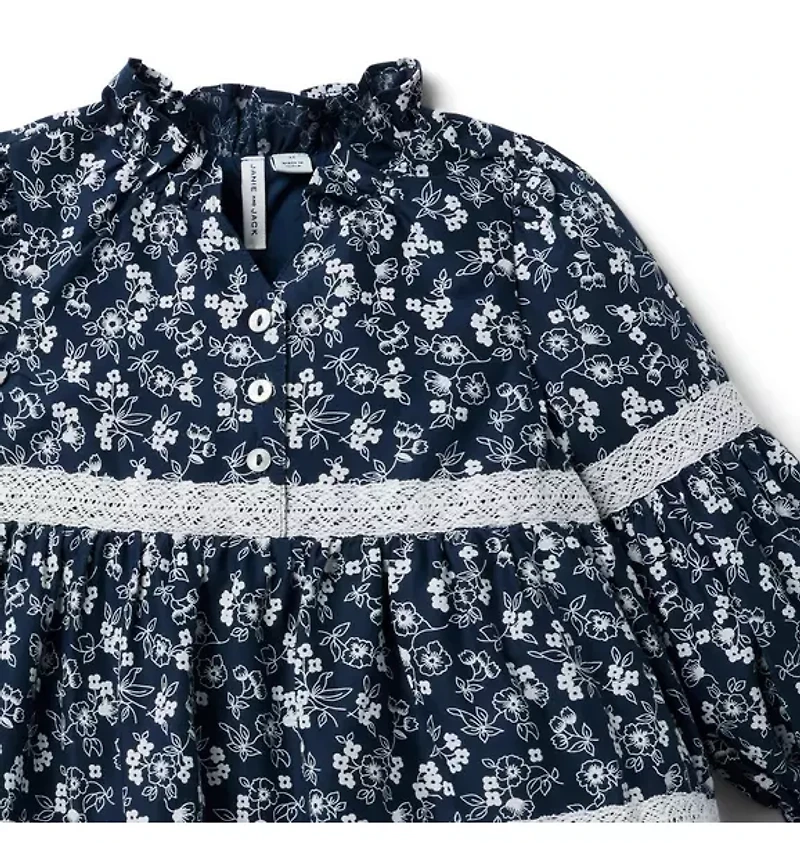 Ditsy Floral Lace Trim Dress