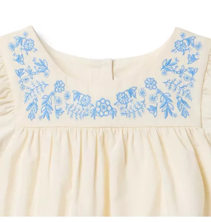 Embroidered Floral Ruffle Sleeve Dress