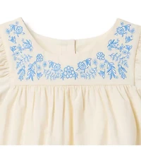 Embroidered Floral Ruffle Sleeve Dress