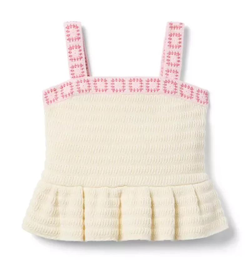 Crochet Floral Trim Peplum Top