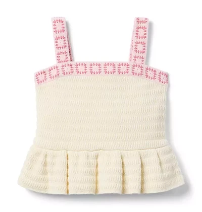 Crochet Floral Trim Peplum Top