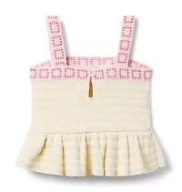 Crochet Floral Trim Peplum Top