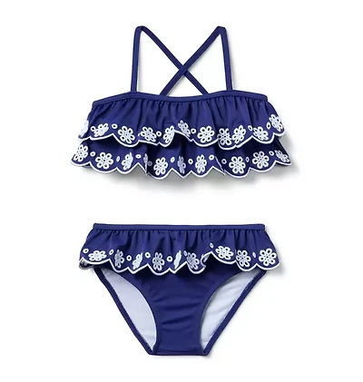 Recycled Eyelet Ruffle 2-Piece Swimsuit