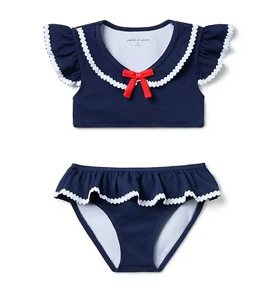 Recycled Textured Ruffle 2-Piece Swimsuit