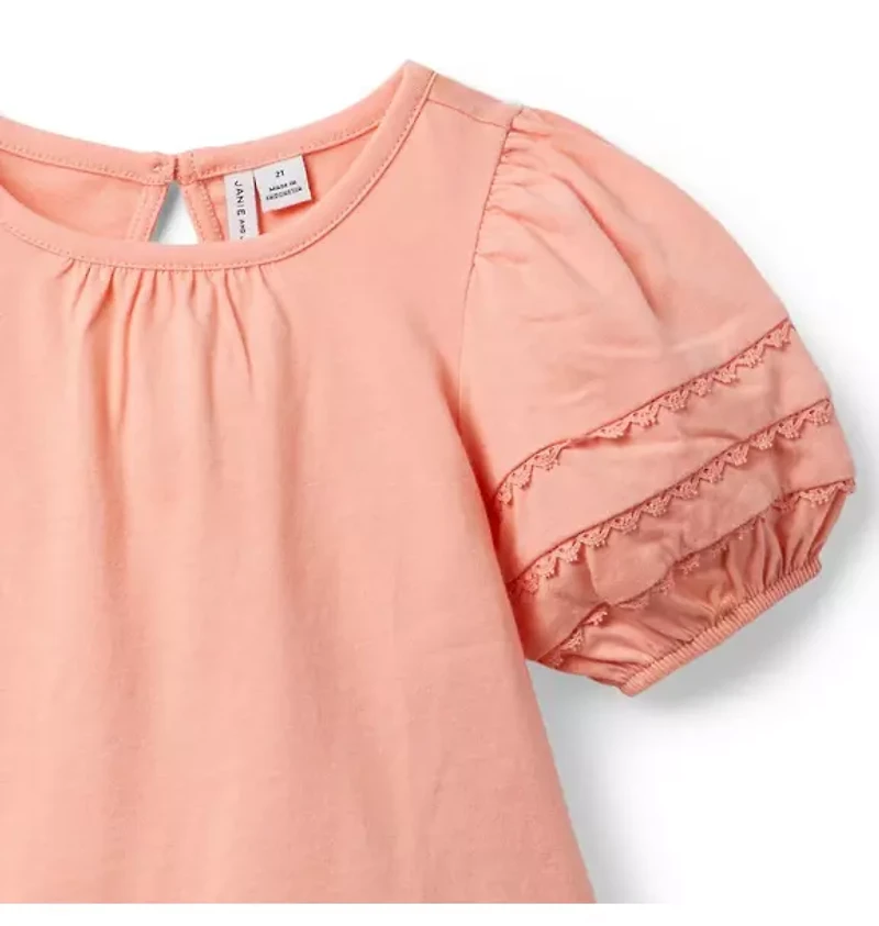 Lace Trim Puff Sleeve Top