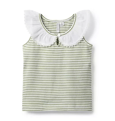 Striped Ribbed Collar Top