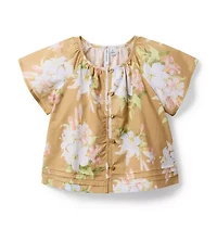 Floral Pintuck Button Top