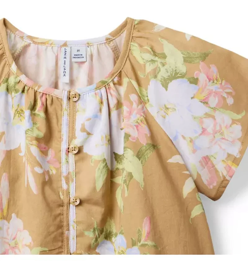 Floral Pintuck Button Top