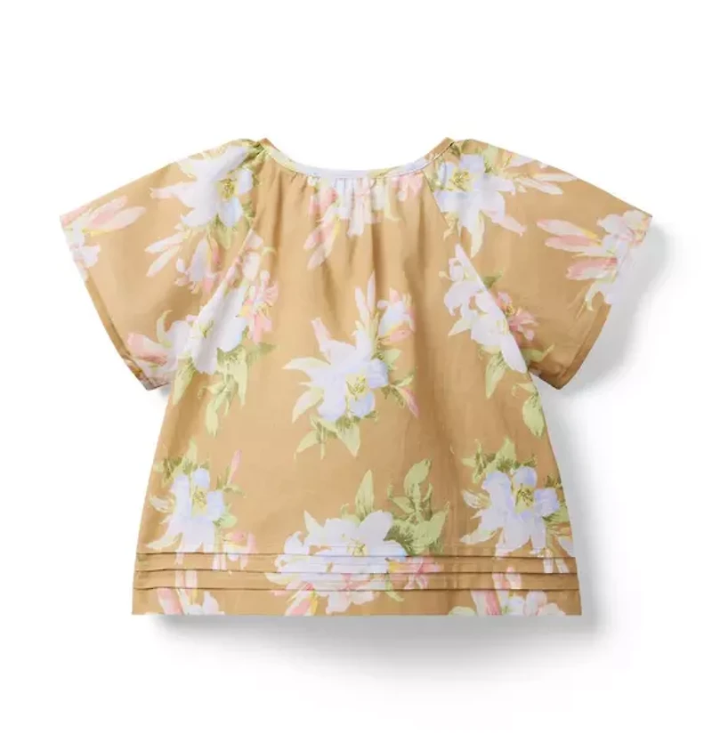 Floral Pintuck Button Top