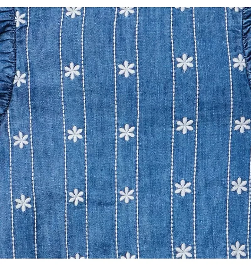 Chambray Embroidered Floral Top